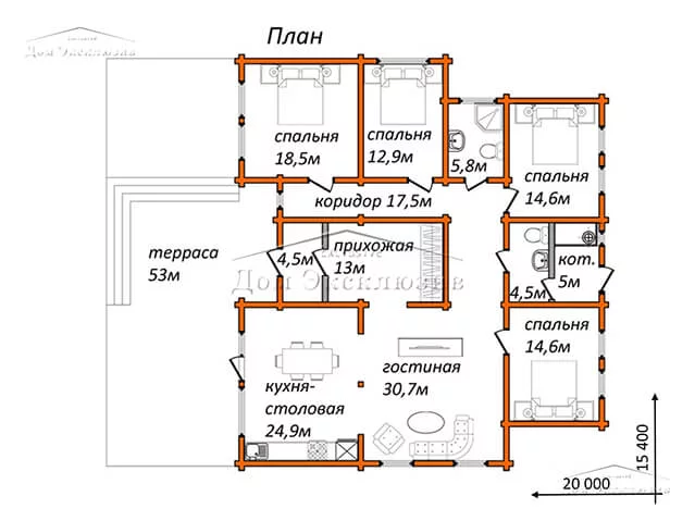 Проект вместительного дома из бруса с террасой "ДH-249" | 248 м² — изображение 6