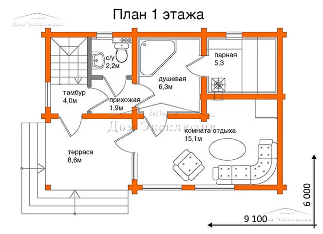 Проект загородной бани из бруса "БН-94/1" | 93 м² — изображение 4