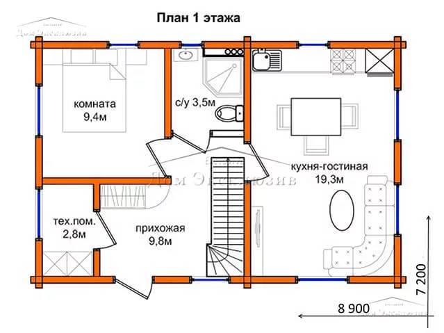 Проект небольшого дома из бруса "ДH-108" | 107 м² — изображение 3