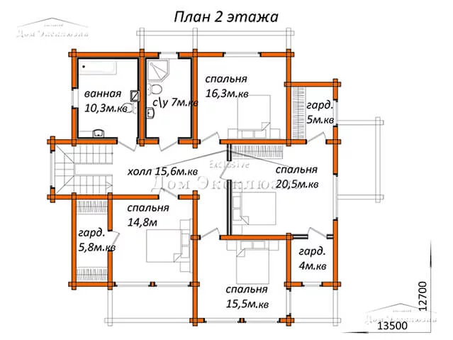 Проект элитного двухэтажного дома из бруса "ДH-367" | 366 м² — изображение 8
