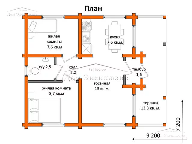 Проект загородного дома из бруса "ДH-67" | 66 м² — изображение 4
